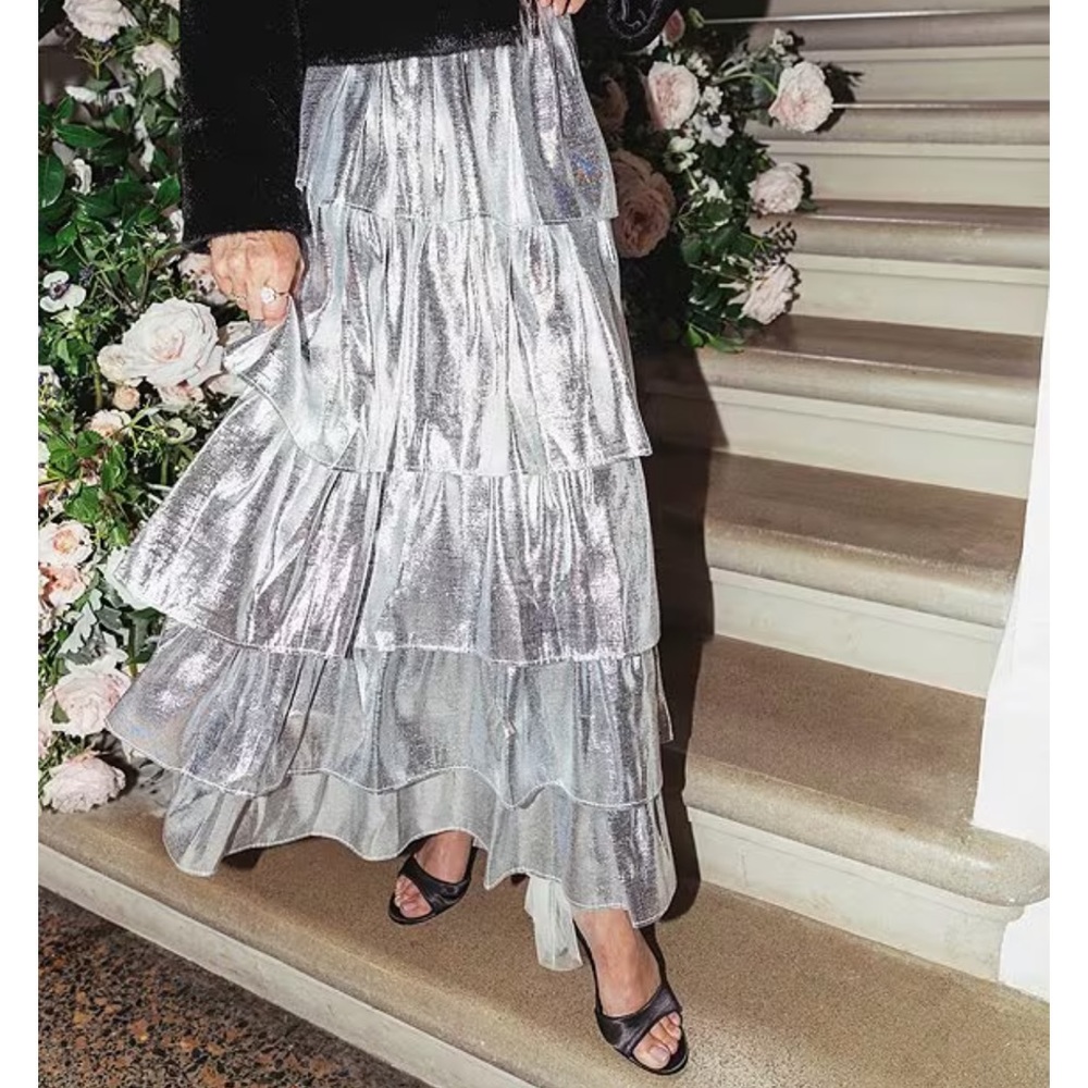 Antonio Melani x Born on Fifth Aurelia Metallic Tiered Ruffle Skirt - Picture 5 of 12